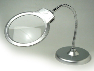 LEDライト付読書用スタンド台付ルーペ・虫眼鏡・拡大鏡2倍(RX-110)クリアー光学